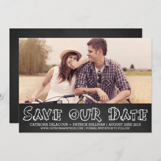 Hout Typografie Foto opslaan onze datum aankondigi Kaart (Voorkant / Achterkant)