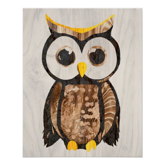 Hout - Uil met grote ogen Perfect Poster (Voorkant)