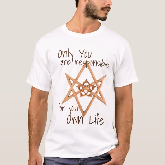 Hout Unicursal Hexagram en Lotus Pentacle|Thelema T-shirt (Voorkant)