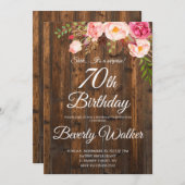 Hout Verrassing 70e Verjaardag Rustieke Bloemen Kaart (Voorkant / Achterkant)