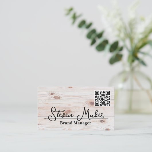 Hout | Visitekaartje QR-code (Staand voorkant)