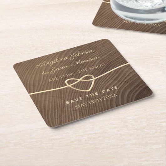 Hout Wedding Save the Date Kartonnen Onderzetters (Schuin)
