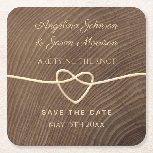 Hout Wedding Save the Date Kartonnen Onderzetters (Voorkant)