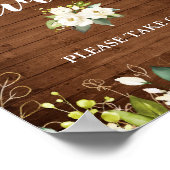Hout & White Rose Floral Wedding Favor Sign Poster (Hoek)
