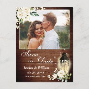Hout White Rose Rustic PHOTO Wedding Save the Date Briefkaart