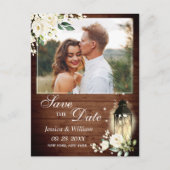 Hout White Rose Rustic PHOTO Wedding Save the Date Briefkaart (Voorkant)