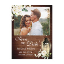 Hout White Rose Rustic PHOTO Wedding Save the Date