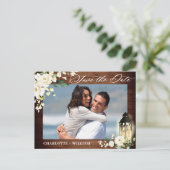 Hout White Rose Rustic PHOTO Wedding Save the Date Briefkaart (Staand voorkant)