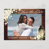 Hout White Rose Rustic PHOTO Wedding Save the Date Briefkaart (Voorkant)