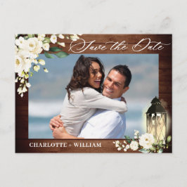 Hout White Rose Rustic PHOTO Wedding Save the Date Briefkaart
