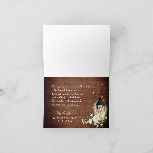 Hout & White Roses Floral Lantern Foto bedankt (Binnen)