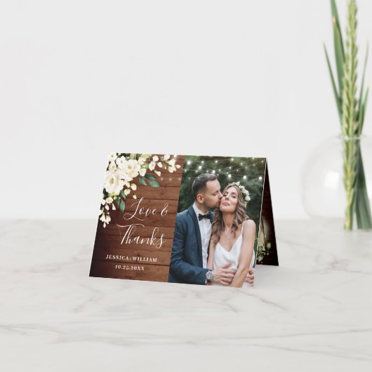 Hout & White Roses Floral Lantern Foto bedankt (Voorkant)