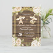 Hout White Roses Twin Baptism & Third Birthday Kaart (Staand voorkant)