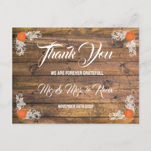 Hout & Wildflower Hart Bruiloft Briefkaart (Voorkant)