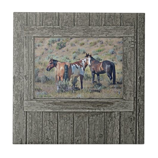 Hout window paarden 3 tegeltje (Voorkant)