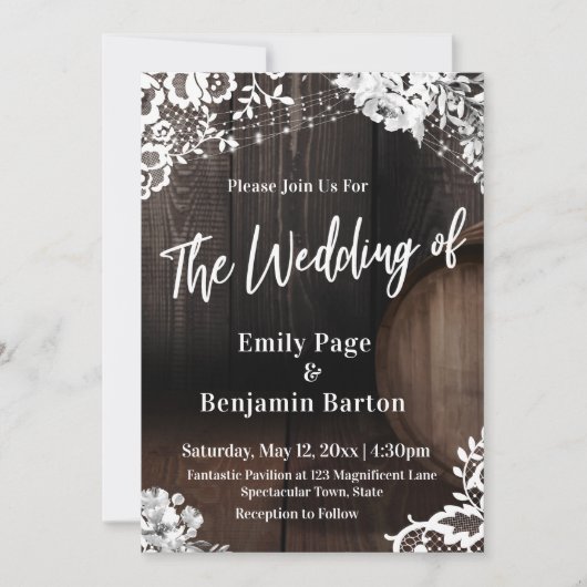 Hout Wine Barrel Lights Casual Het huwelijk van Kaart (Voorkant)