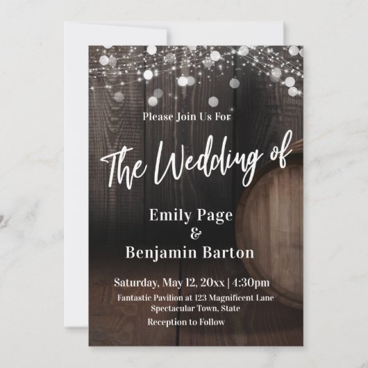 Hout Wine Barrel Lights Casual Het huwelijk van Kaart (Voorkant)