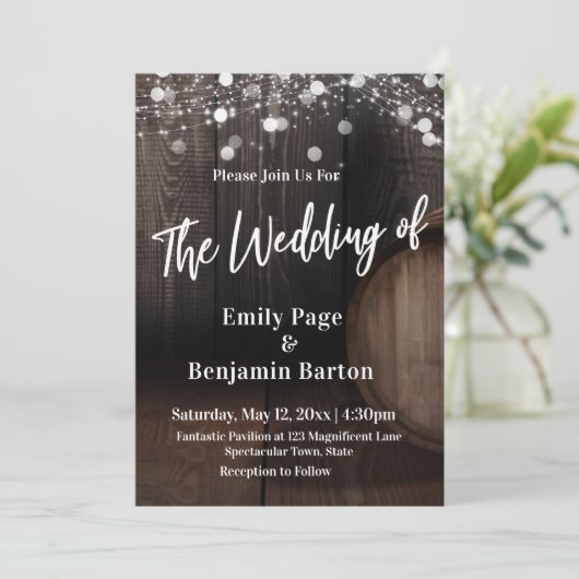 Hout Wine Barrel Lights Casual Het huwelijk van Kaart (Staand voorkant)