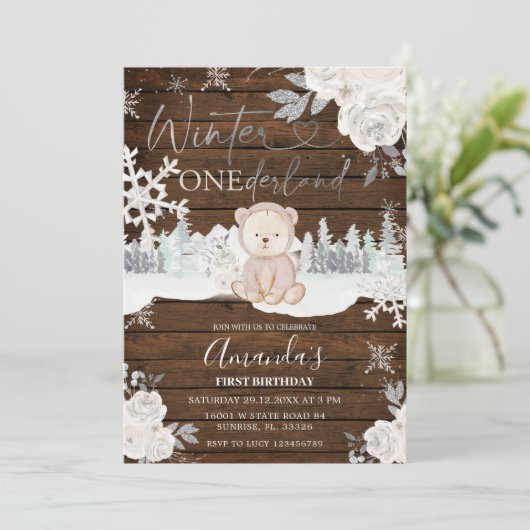 Hout Winter Beer Onederland Snowflake Birthday Kaart (Staand voorkant)