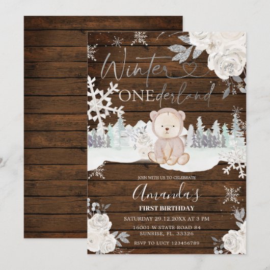 Hout Winter Beer Onederland Snowflake Birthday Kaart (Voorkant / Achterkant)