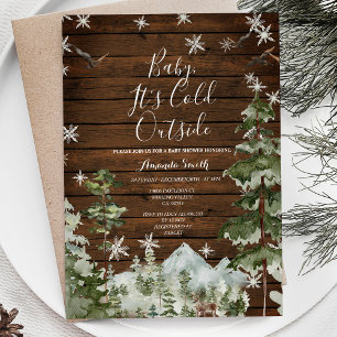 Hout Winter Pine Tree Koud Buiten Baby shower Kaart