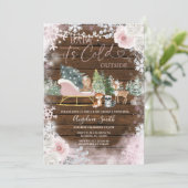 Hout Winterroze Snowflake Sleigh Baby shower Kaart (Staand voorkant)