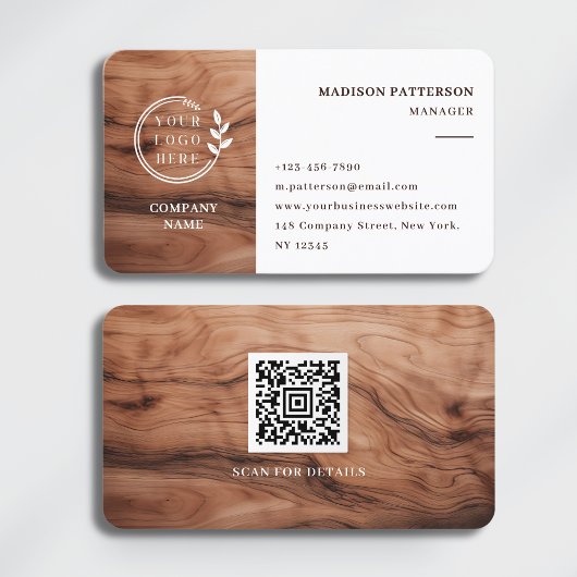 Hout Wit Logo QR Code Minimalistische Moderne Zake Visitekaartje