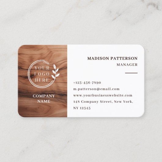 Hout Wit Logo QR Code Minimalistische Moderne Zake Visitekaartje (Voorkant)