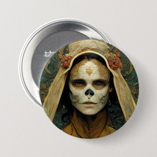 Hout Witch 1 Fantasy Ronde Button 7,6 Cm (Voorkant /achterkant)