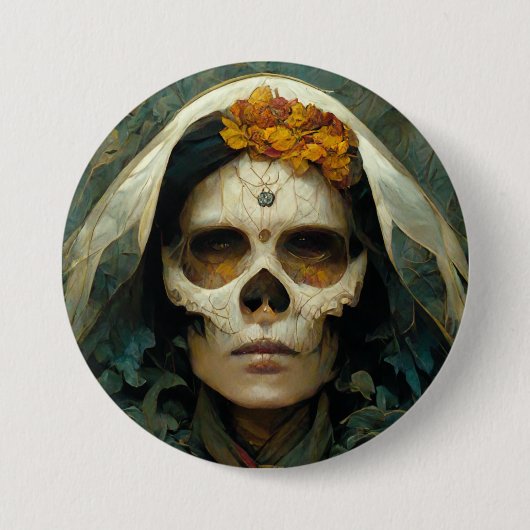 Hout Witch 2 Fantasy Ronde Button 7,6 Cm (Voorkant)