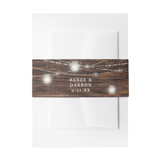 Hout & Witte Mason Jar String Lights Uitnodigingen Wikkel (Voorkant Voorbeeld)