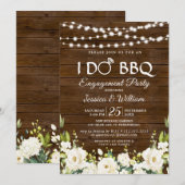 Hout Witte Rozen Bloemen Ik doe BBQ Verlovingsfees Kaart (Voorkant / Achterkant)