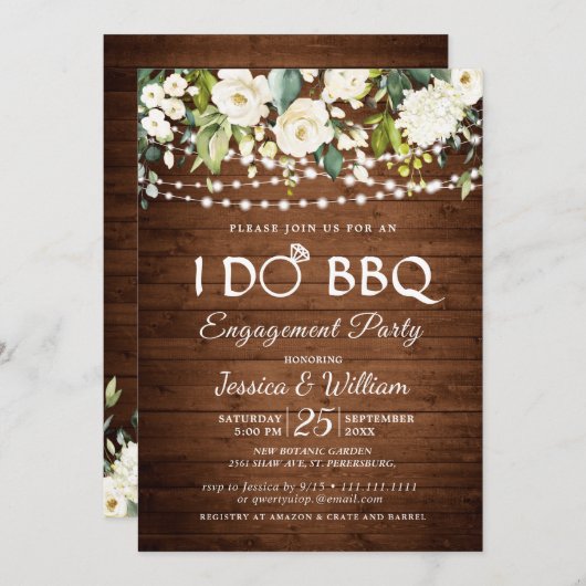 Hout Witte Rozen Bloemen Ik doe BBQ Verlovingsfees Kaart (Voorkant / Achterkant)