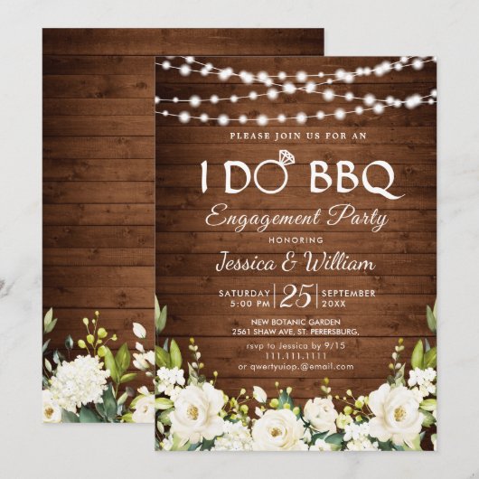 Hout Witte Rozen Bloemen Ik doe BBQ Verlovingsfees Kaart (Voorkant / Achterkant)