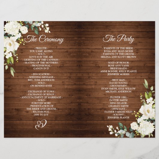 Hout & Witte Rozen Bloemrijk Rustiek Trouwprogramm (Achterkant)