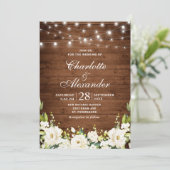 Hout & Witte Rozen Groene Waterverf bruiloft Kaart (Staand voorkant)