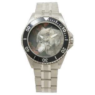 Hout wolf gezicht horloge