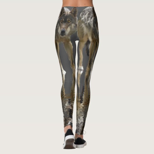 Hout Wolf Wildlife ontwerp Leggings (Achterkant)