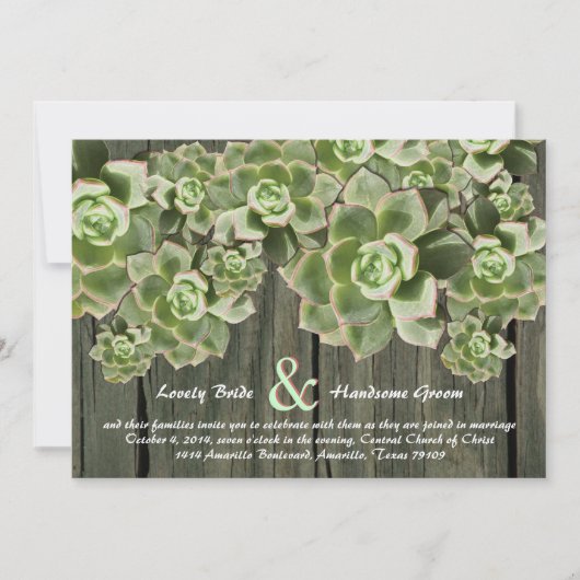  hout Zacht Succulents Wedding Invitations Kaart (Voorkant)
