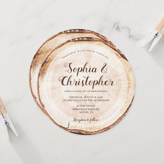 Hout zonder korrels Namen Rustic Wedding Kaart (Voorkant / Achterkant in situ)