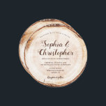 Hout zonder korrels Namen Rustic Wedding Kaart<br><div class="desc">Geïnspireerd door de houten snijplaat die je vaak ziet bij mooie, romantische, rustige bruiloften, wilde ik een ronde kaart ontwerpen die het houten stuk nabootst en de boomringen toont. Pas het manuscripttype van de bruid en groomnamen plus trouwdatum, en plaats aan. Uw huwelijksuitnodiging zal zeker uniek en gedenkwaardig zijn aangezien...</div>