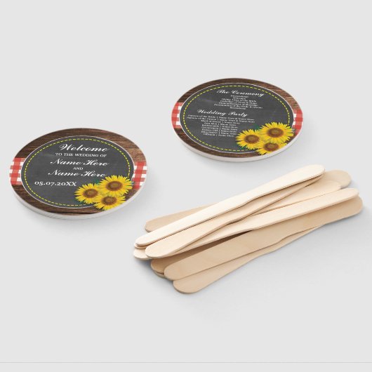 Hout Zonnebloem Krijt Trouwprogramma Hand Fan Handwaaier (Niet-gemonteerd)