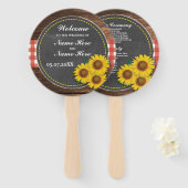 Hout Zonnebloem Krijt Trouwprogramma Hand Fan Handwaaier (Voorkant en achterkant)