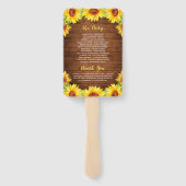 Hout Zonnebloem Rustiek Groen Bruiloft Programma Handwaaier (Achterkant)