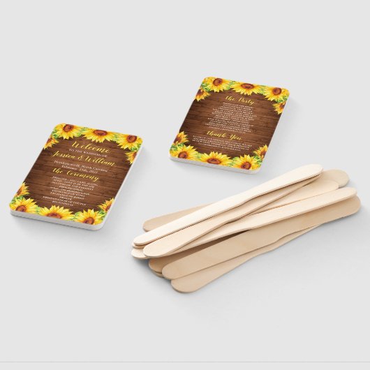 Hout Zonnebloem Rustiek Groen Bruiloft Programma Handwaaier (Niet-gemonteerd)