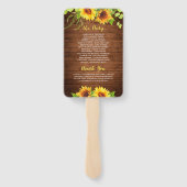 Hout Zonnebloem Rustiek Groen Bruiloft Programma Handwaaier (Achterkant)