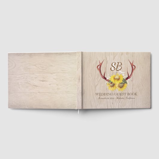 Hout Zonnebloemen Deer Antlers Rustiek Land Gastenboek (Volledig)
