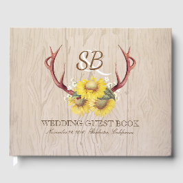 Hout Zonnebloemen Deer Antlers Rustiek Land Gastenboek