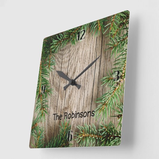 Houtachtergrond met pijnrand vierkante klok (Hoek)