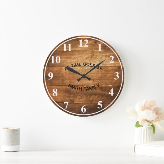 Houtachtergrond met verticale standaardnummers grote klok (Huis)